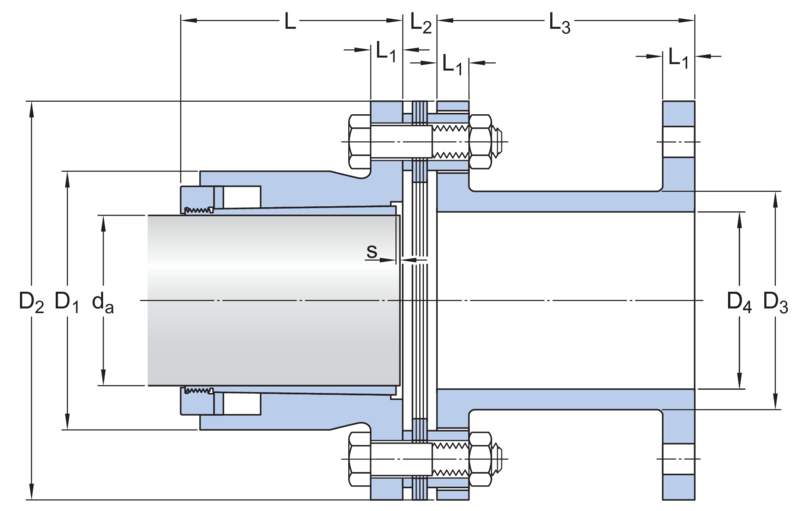 Flexible couplings with oil injection mounting, disc couplings KDMS